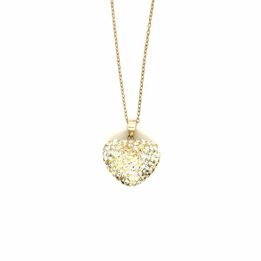Sterling Silver 925 Pave Crystals Heart Necklace‎